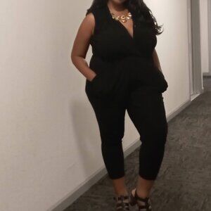 Black Sleeveless V-Neck Jumpsuit With Elastic Waist